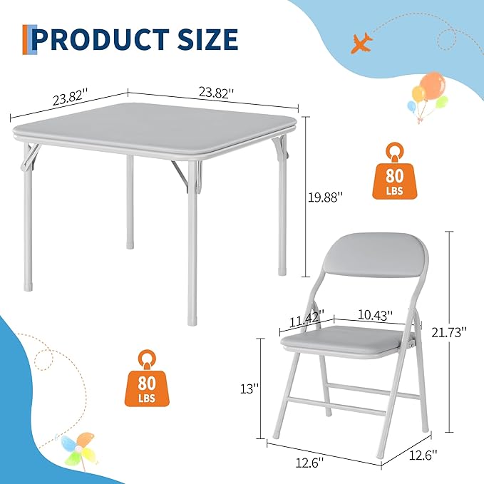 GarveeHome 5-Piece Kids Folding Table and Chairs Set, Toddlers Children's - Image 2