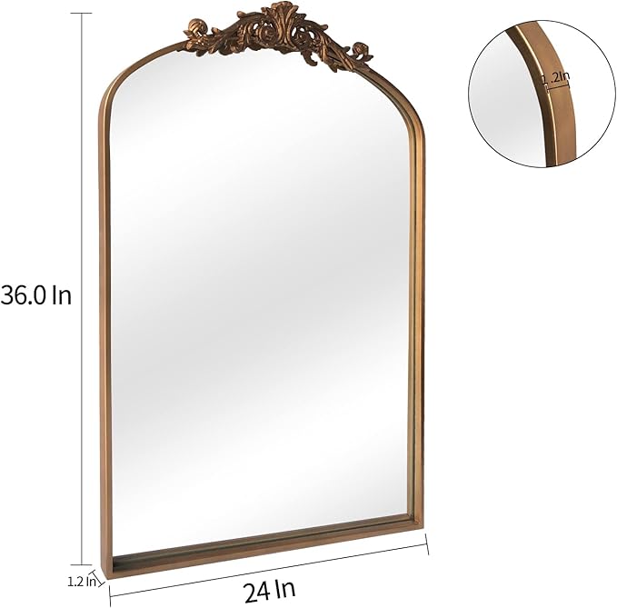 Antique Gold Arched Baroque Mirror 24x36 - Image 5