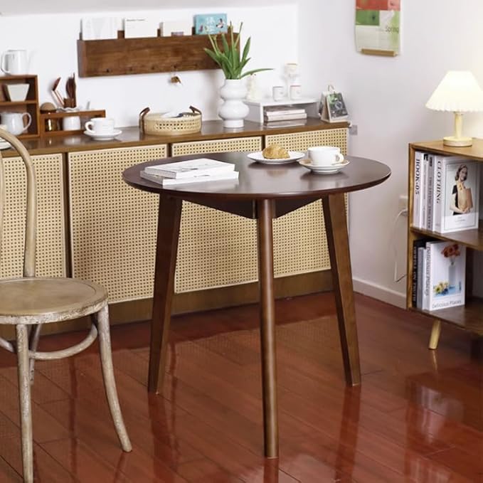 Rustic Round 3 Legs Casual Dining Table, Dark Brown Rubberwood Coffee Table End - Image 3