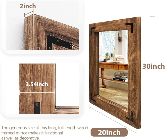 YOSHOOT Rustic Wooden Framed Wall Mirror, Natural Wood Bathroom Vanity Mirror - Image 2