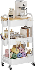 3 Tier Rolling Cart Metal with Wheels and Bamboo Table Top, Art Cart Organizer by Kzeirm