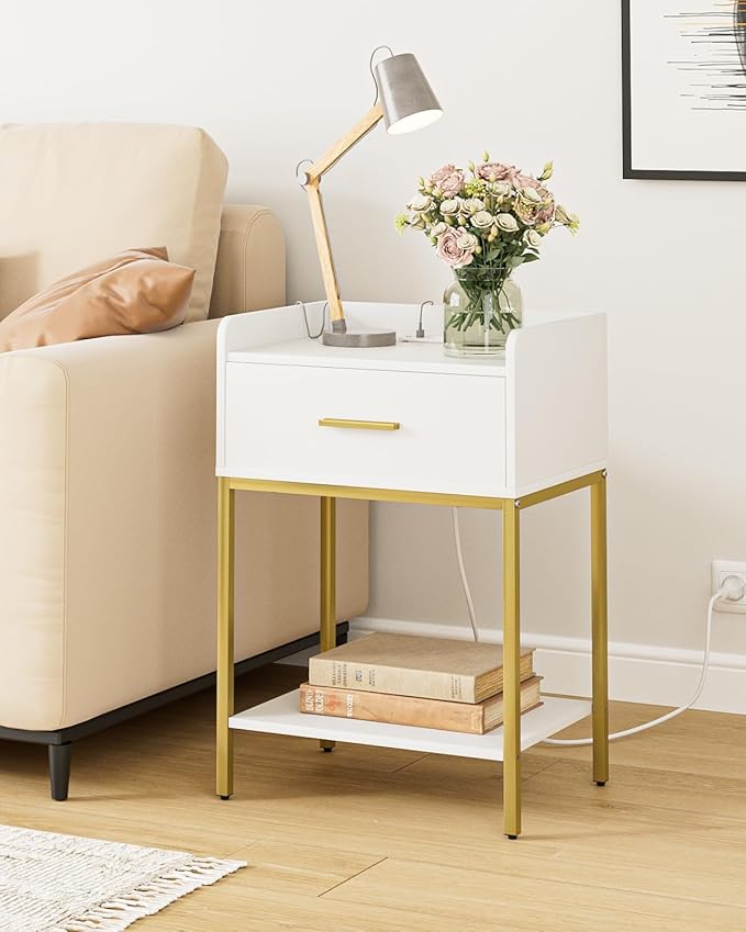 Nightstand with Charging Station, 3-Tier Bedside Table - Image 5