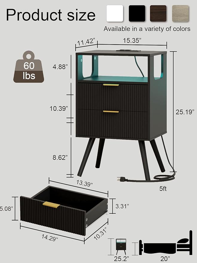 Nightstand, Modern Bedside Table - Image 2
