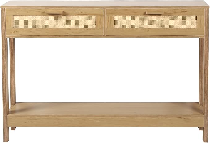 Console Table with Rattan Drawers, Boho Rattan Entryway Table with Storage - Image 8