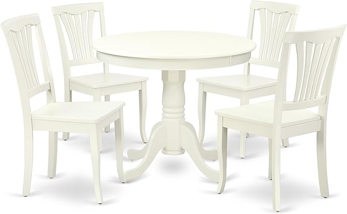 East West Furniture ANAV5-LWH-W 5 Piece Dining Room Table Set Includes a Round by EastWestFurniture