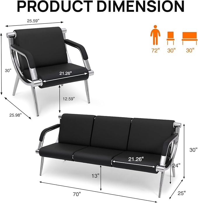 wonline 4 Seat Waiting Room Chair - Image 3