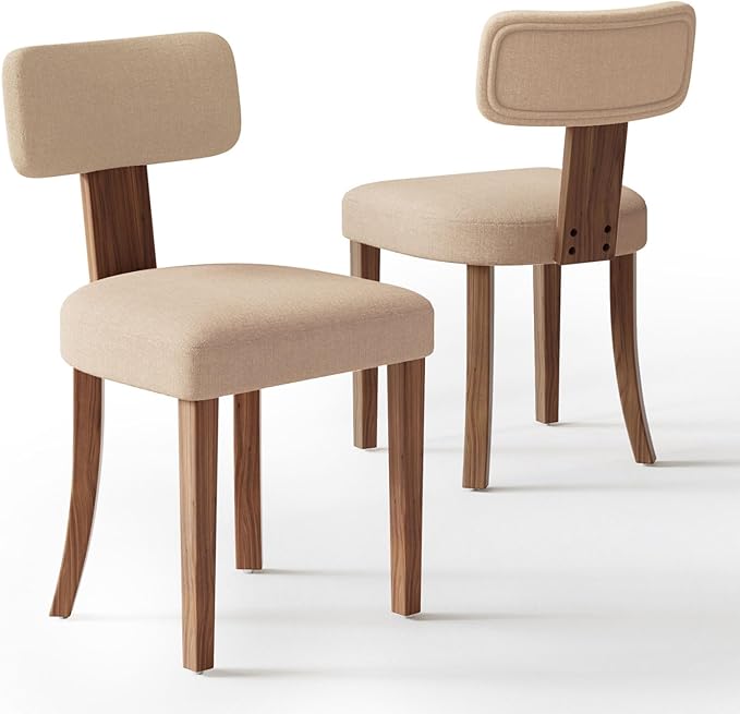 Mid Century Modern Dining Chairs Set of 2, Linen Upholstered Kitchen Chairs by LUXOAKAddMoreStyletoHome