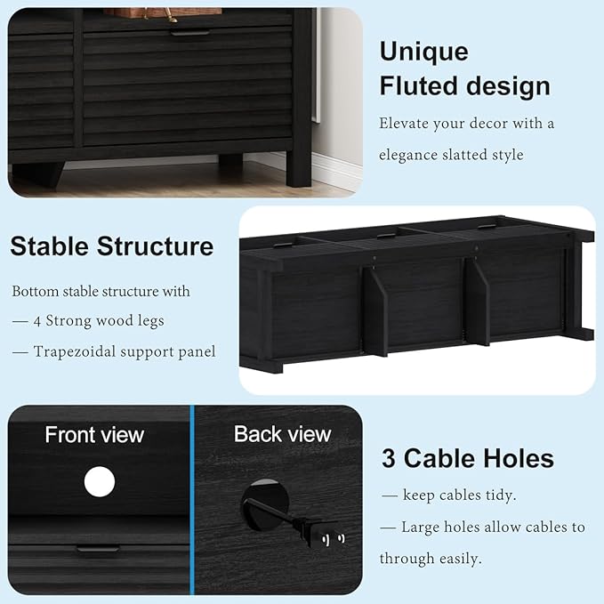 BON AUGURE Black TV Stand, Modern Entertainment Center - Image 6