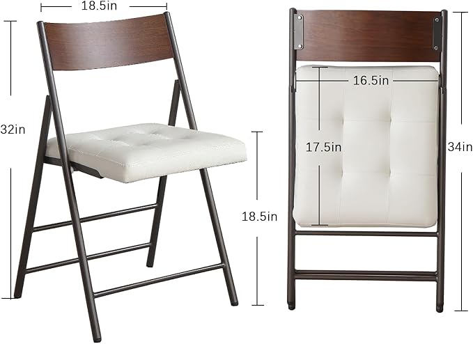 2 Pack Folding Chairs with Thick Padded Seat, Heavy Duty Steel Frame Foldable - Image 3