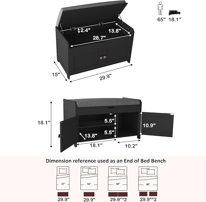 HOMEFORT 30" Shoe Bench with Lift Top Storage, Entryway Bench with Cushioned - Image 3