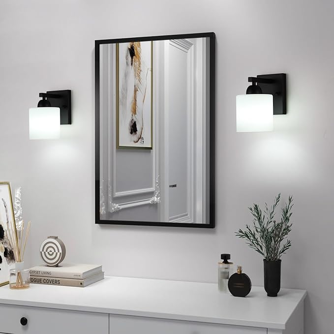 Matte Black Milk Glass Wall Sconces, 1 Pack Hardwired Indoor Wall Light Fixtures - Image 2