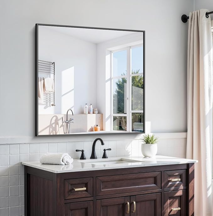 KOCUUY 36x36 Inch Large Black Wall Mounted Mirror, Aluminum Framed Decorative by KOCUUY