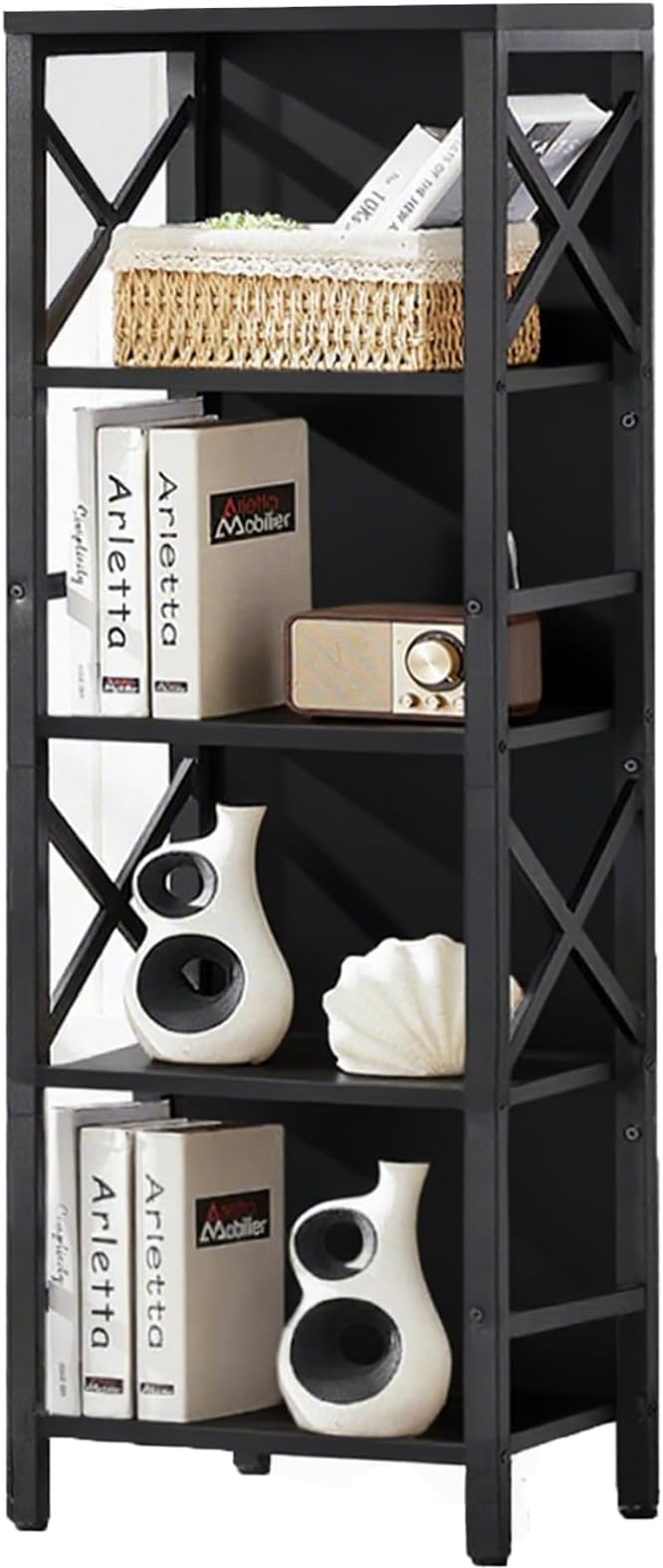 Small Bookshelf, 5 Tier Industrial Bookcase - Image 7