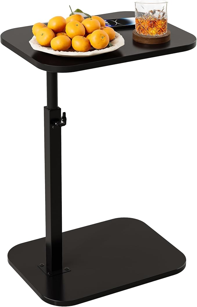 C Shaped End Table, Adjustable Height Couch Side Table, Horizontal 360°Swivel by YFGNOEMI
