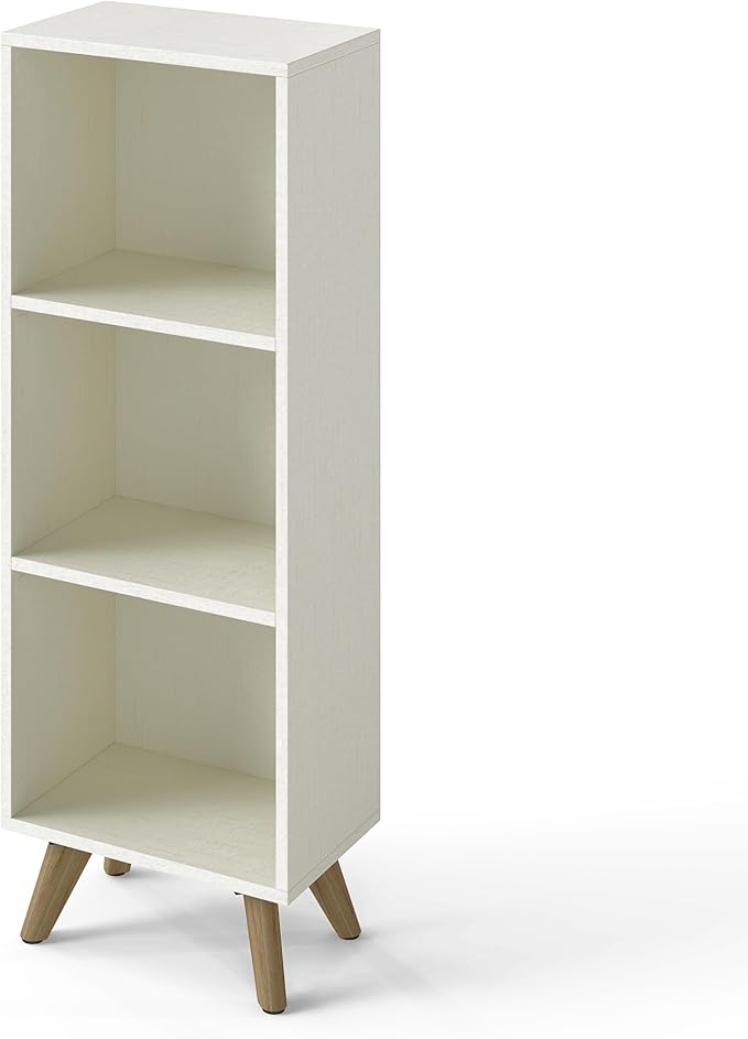 Manora Small Bookcase with 3 Open Shelves, Modern White Bookshelf with Wooden by manora