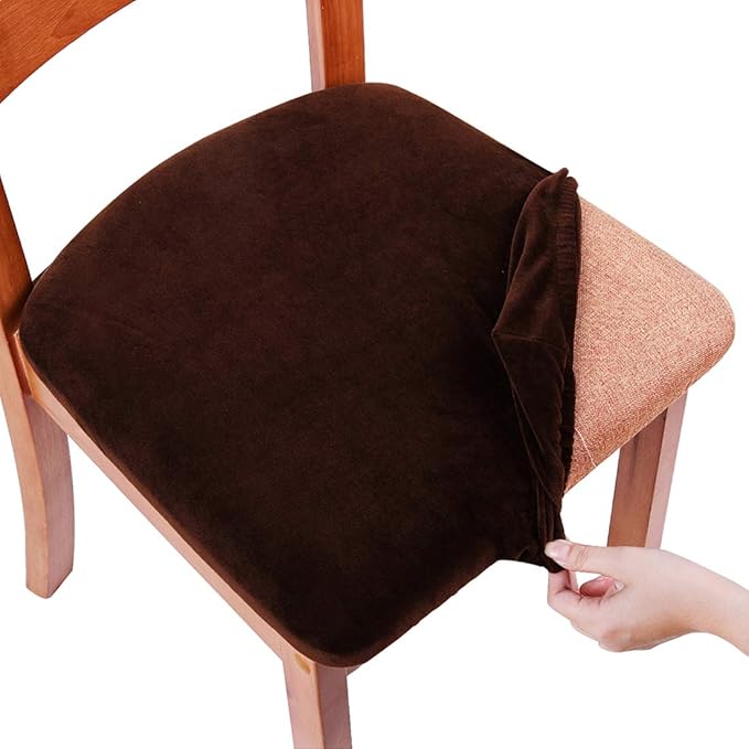 Smiry Velvet Seat Covers for Dining Room Chair Set of 6, Stretch Fit Removable by Smiry