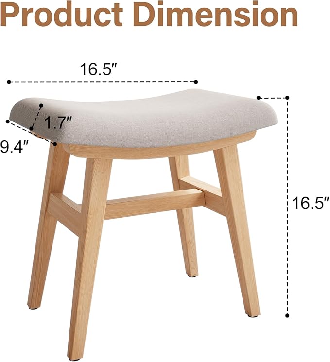 Solid Wood Small Vanity Stool, Compact Makeup Chair - Image 2