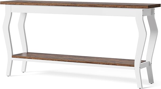 LITTLE TREE 70.9 Inches Long Console Table, 2-Tier Vintage Wooden Sofa Table - Image 9