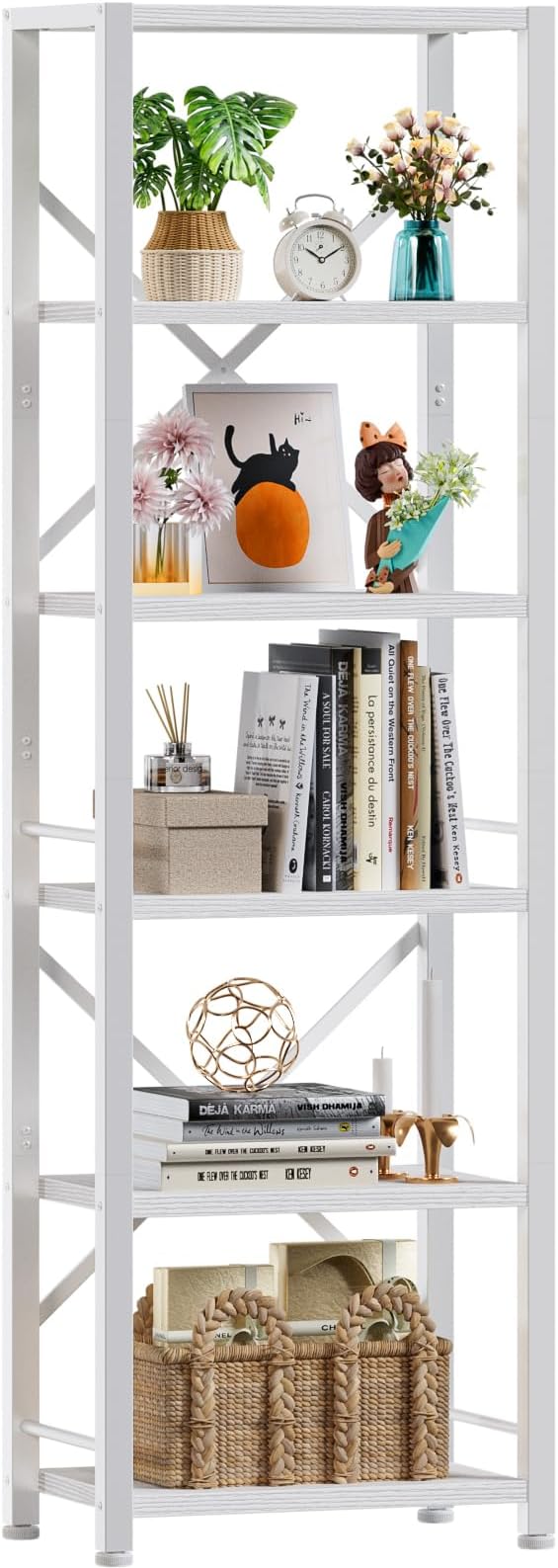 Furologee White Tall Bookshelf, Narrow Bookcase by Furologee