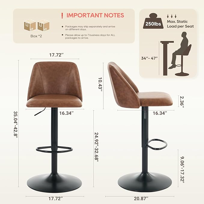 COLAMY Bar Stools Set of 4, Modern Swivel Bar Chairs, Adjustable PU Leather - Image 2