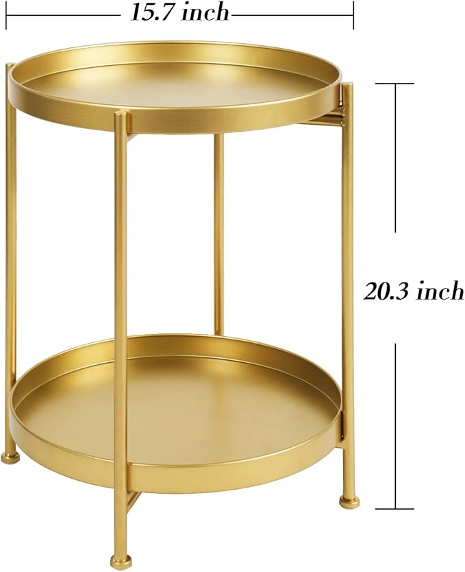 Tiita 2 Pack Round End Table Mental Side Table Nightstand/Small Wood Tables - Image 3