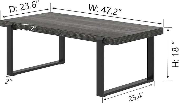 FOLUBAN Industrial Coffee Table, Rustic Wood and Metal Center Table, Modern - Image 2