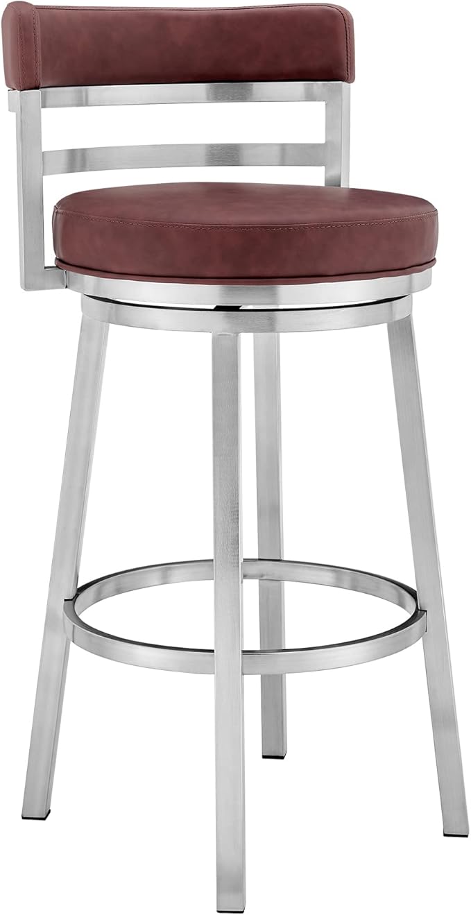 Armen Living Titana 26" Counter Height Swivel Red Faux Leather and Brushed by ArmenLiving