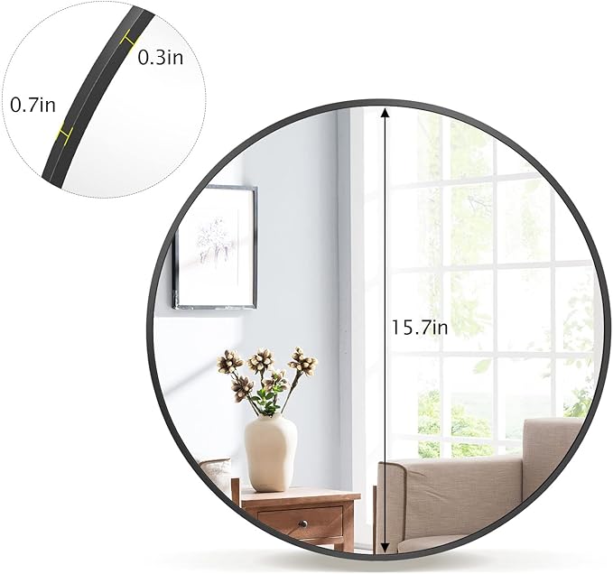 Round Mirror 15.7" Black Wall Mounted Circle Mirrors Vanity Mirror - Image 6