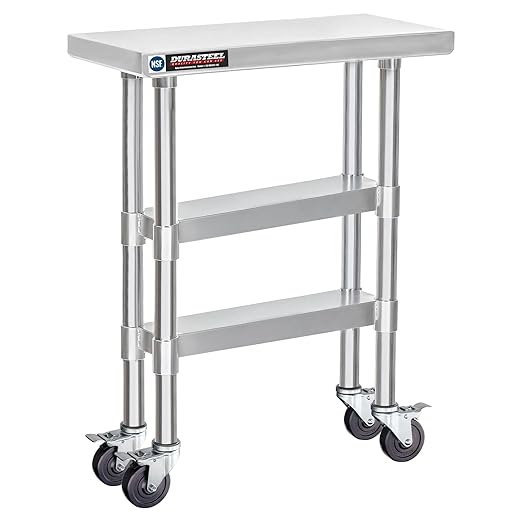 DuraSteel Stainless Steel Work Table 30" x 12" x 34" Height w/ 4 Caster Wheels by DuraSteel