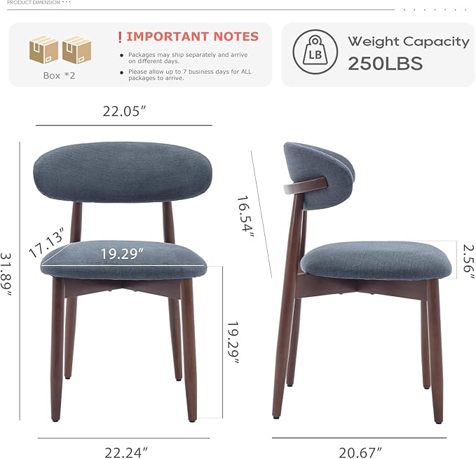COLAMY Wooden Dining Chairs Set of 4, Modern Fabric Upholstered Kitchen Chairs - Image 2