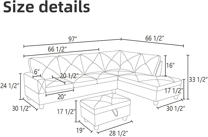 L Shaped Sectional Couch Sofa, Modern Couches - Image 2
