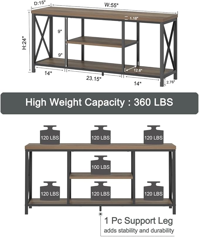 FOLUBAN TV Stand for TV up to 65 inch, Rustic Wood and Metal Entertainment - Image 5