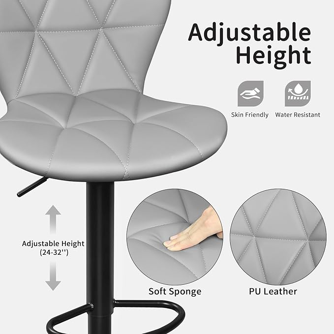 Bar Stools Set of 2, Adjustable Swivel Bar Chairs - Image 6