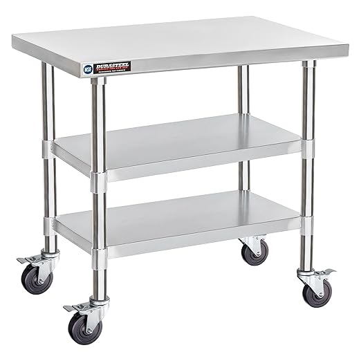 DuraSteel Stainless Steel Work Table 24" x 36" x 34" Height w/ 4 Caster Wheels by DuraSteel