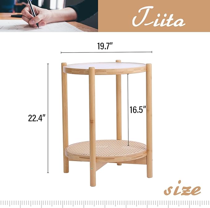 Tiita Rattan Coffee Table, Round End Table, 19.7Inch Modern Side Table - Image 2