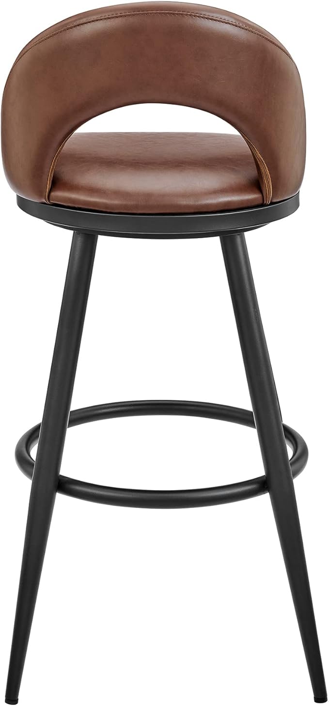 Armen Living Charlotte Swivel Counter Stool in Black Metal and Brown Faux - Image 7
