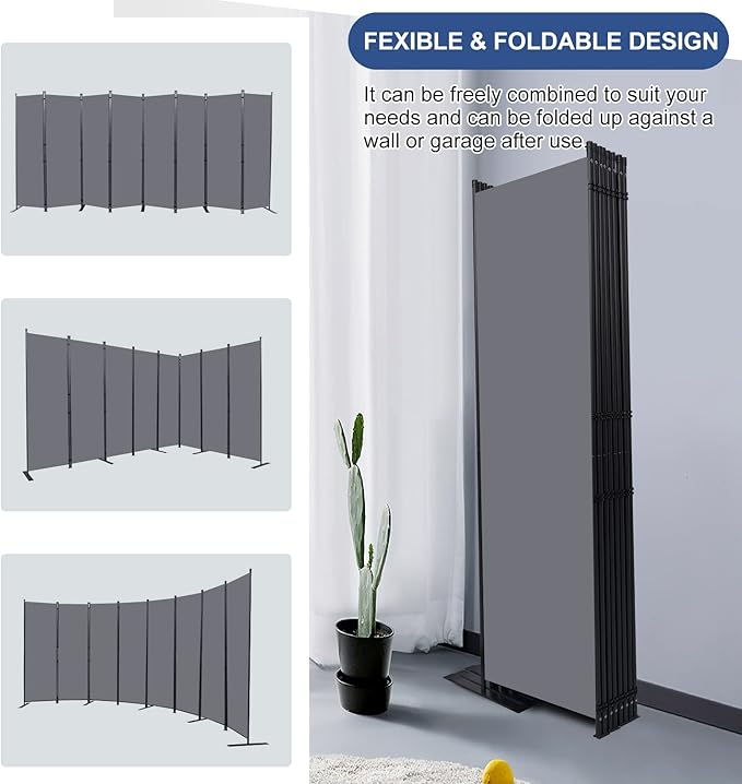 Room Divider and Folding Privacy Screens， 8 Panel Wide Room Divider Wall Screen - Image 4