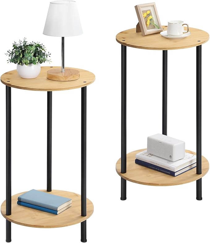 Small Round Table Set of 2, End Tables Living Room, Side Tables by SEHERTIWY