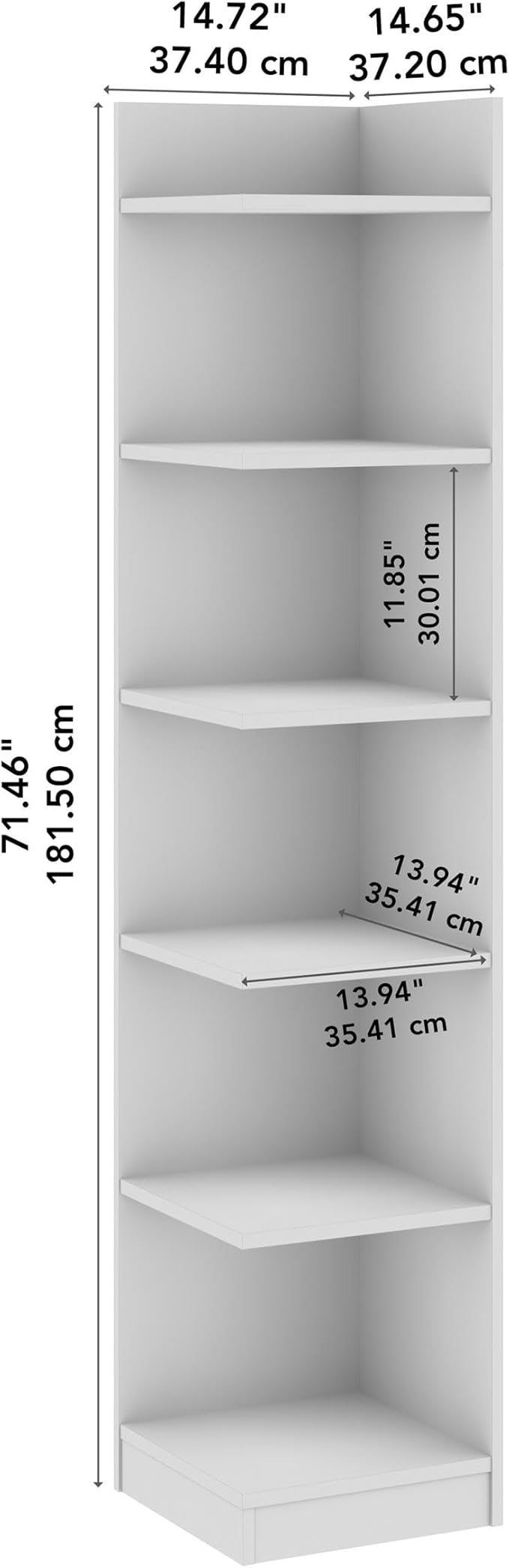 Bush Furniture Universal 15W Tall Corner Bookshelf in White, 6 Shelf Narrow - Image 3