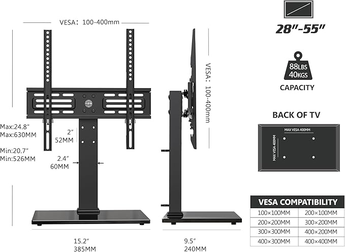 FITUEYES Universal TV Stand, Swivel TV Table Stands - Image 5