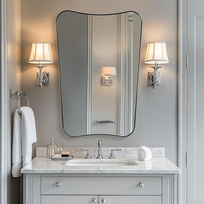 ANDY STAR 26x38 Inch Bathroom Mirror, Brushed Nickel Asymmetrical Mirror by ANDYSTAR