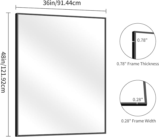 YIROMAN Bathroom Mirror for Wall 48"x36", Large Matte Black Bathroom Mirror - Image 6