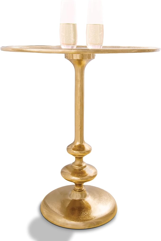 OBJET D'ART Small Round Gold End Table, Vintage Metal Accent, Coctail and Drink by ObjetDArt