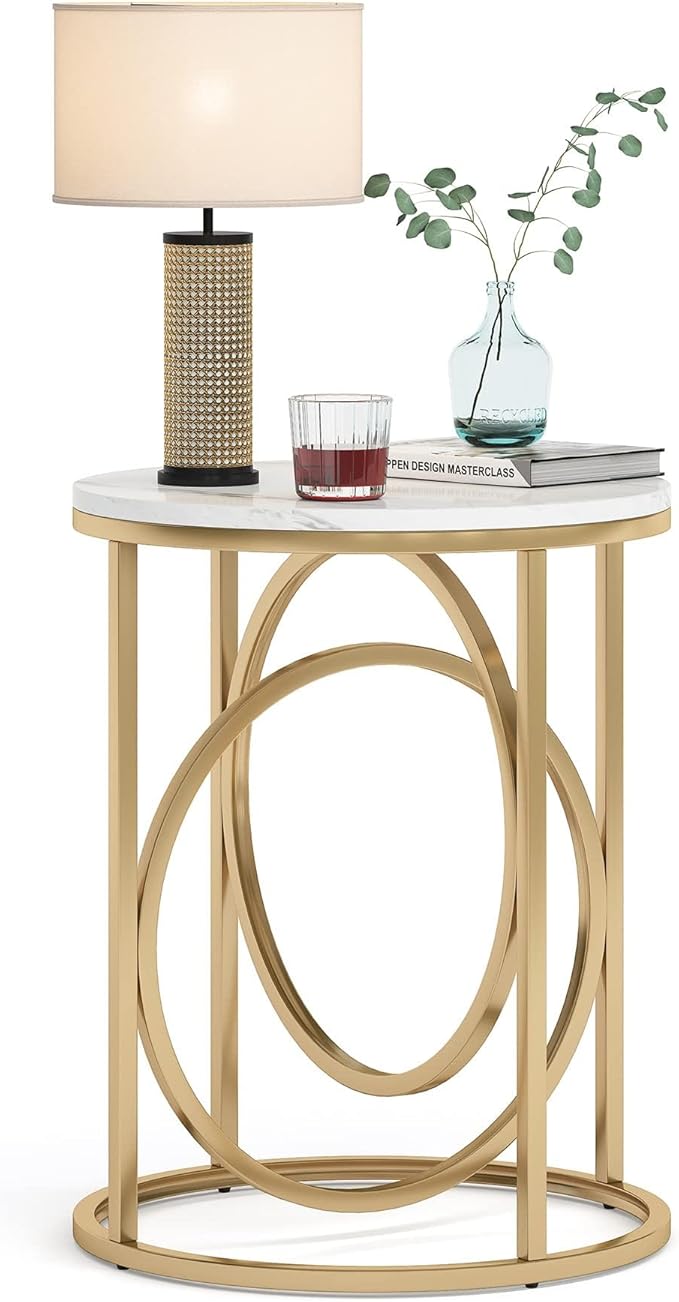 Tribesigns Round End Table for Living Room, Modern Marble Side Table by Tribesigns