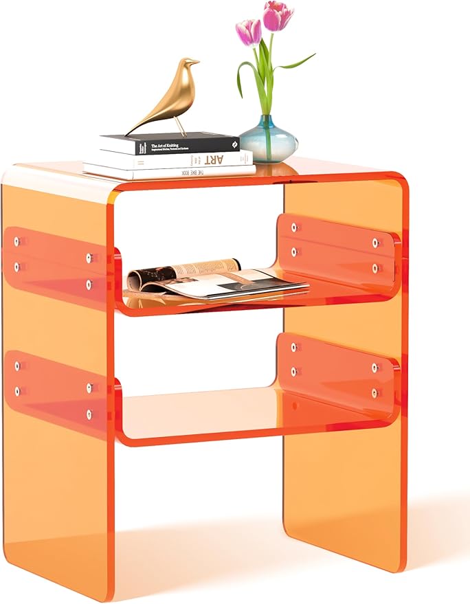 Clear Acrylic 3-Tier End Table/Nightstand – Sleek Bedside Storage by SmittenLife