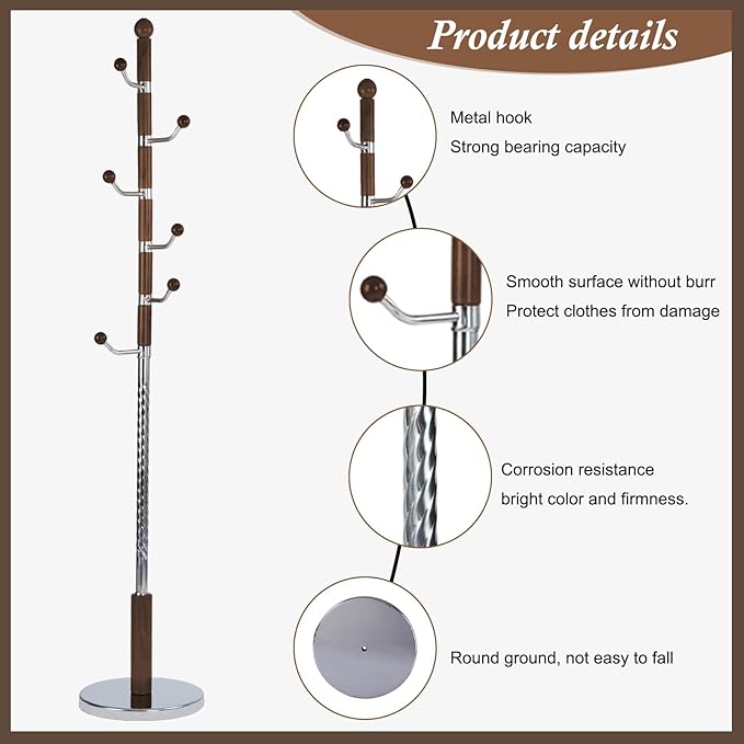 Wooden Coat Rack Freestanding, Vintage Coat Racks - Image 2