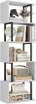 Gadroad 5-Tier Bookshelf, Narrow S-Shaped Geometric Bookcase, Wood Decorative by Gadroad