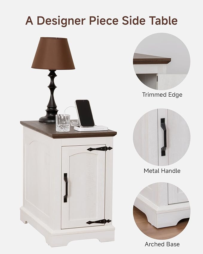 Narrow Side Table with Charging Station, 13.8" W End Table with Storage - Image 6