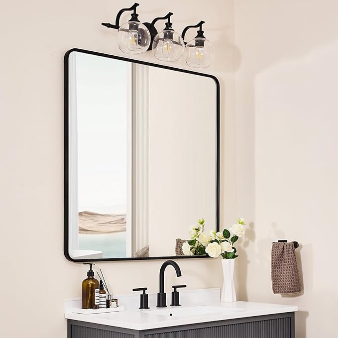 ANDY STAR 36X36 Inch Square Black Bathroom Mirror, Matte Black Vanity Mirrors - Image 3