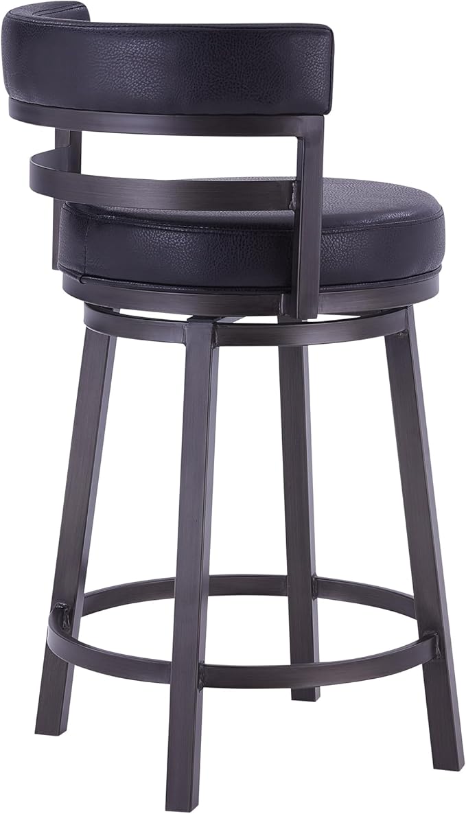 Armen Living Madrid 26" Counter Height Swivel Barstool in Ford Black Faux - Image 6